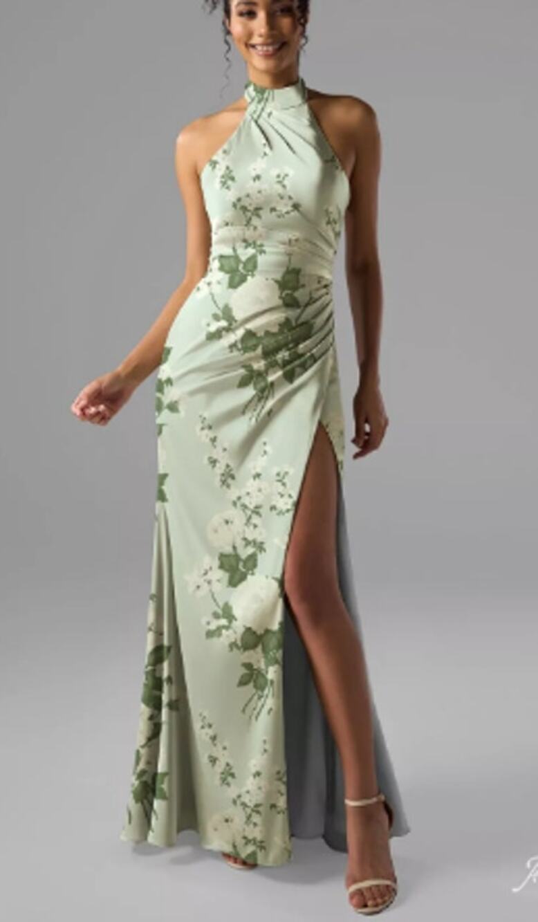 AW BRIDAL 4 S Mottled Moss Green Aiden satin cocktail party maxi dress NEW B45